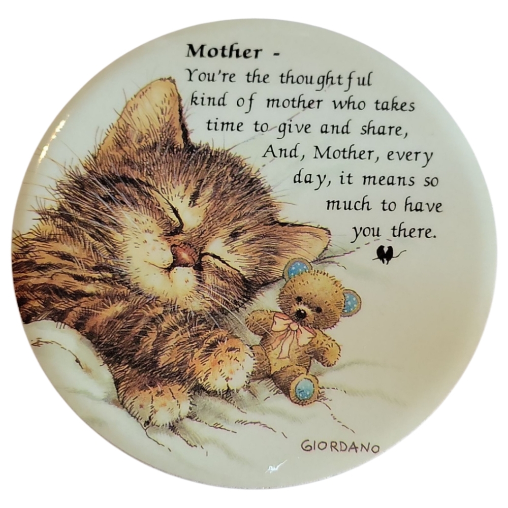 Vtg Sangray Refridgerator Magnet Kitten Teddy Bear Signed GIORDANO Mother's Day